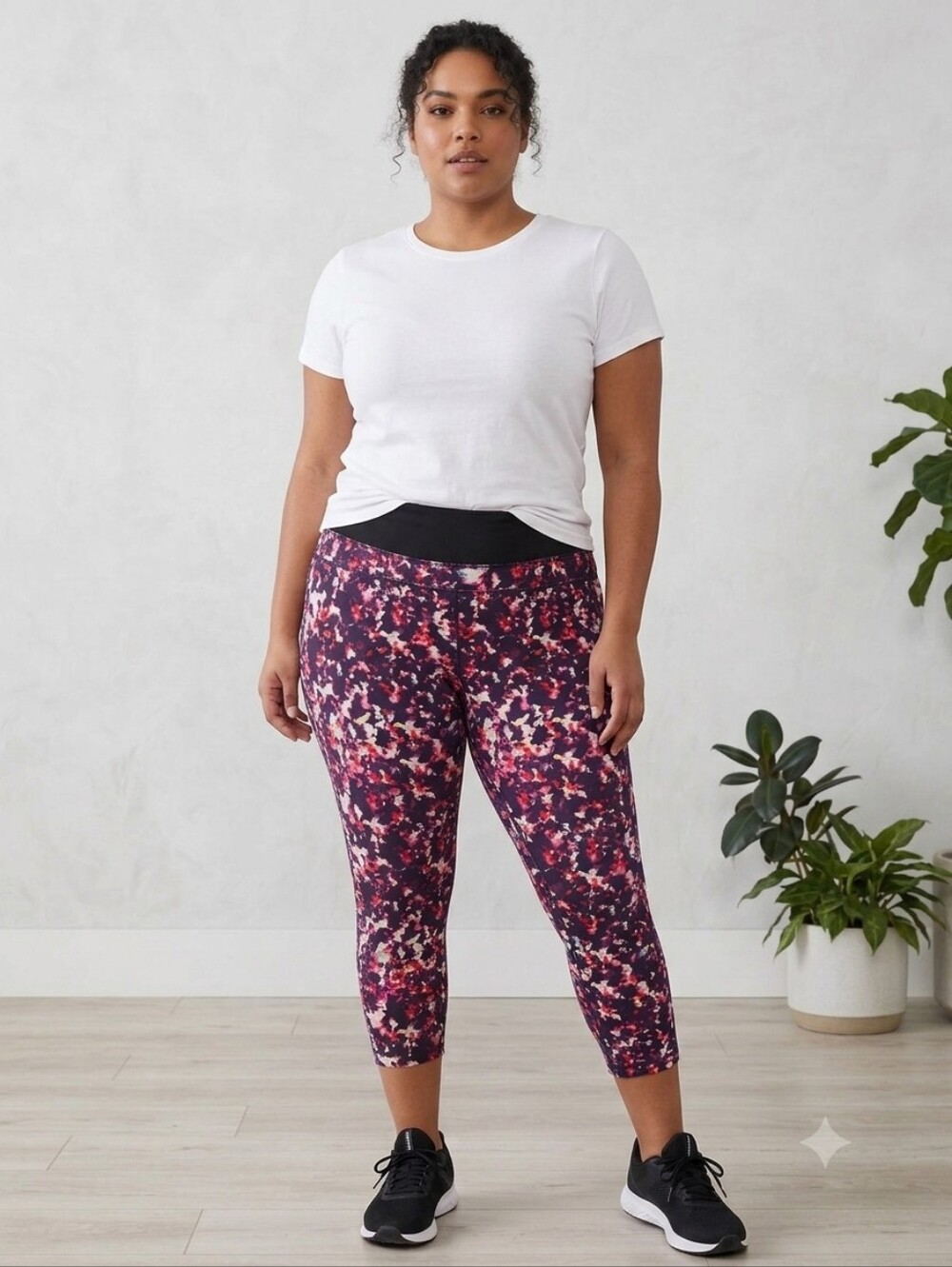 Xersion Black & Pink Patterned Capri Leggings Petite